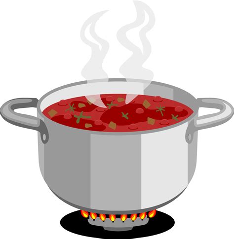Cooking Boiling Soup On Gas Stove Saucepan With Boiling Soup And