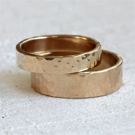 14k Gold Hammered Ring Wedding Set Praxis Jewelry