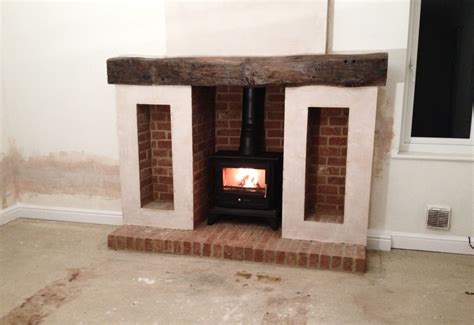 Custom Built Rustic Fireplace With Wood Burner Farnham Surrey Log