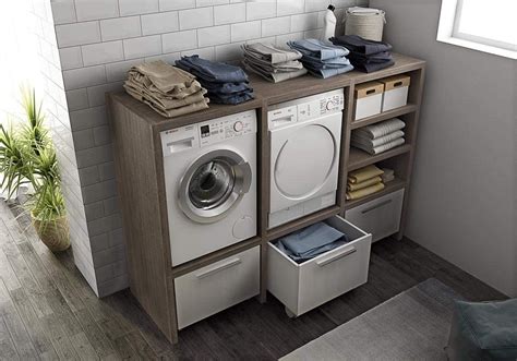 mobile lavanderia porta lavatrice e porta asciugatrice e carrelli cesti bucato