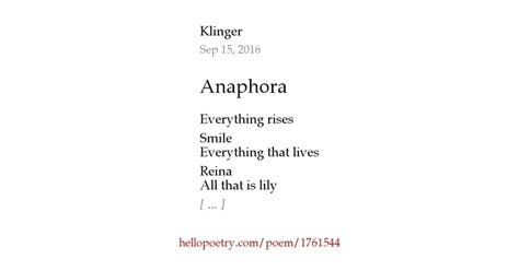 Anaphora by Klinger - Hello Poetry