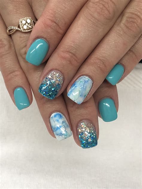 Turquoise Ombr Sharpie Marble Gel Nails Teal Nails Trendy Nail