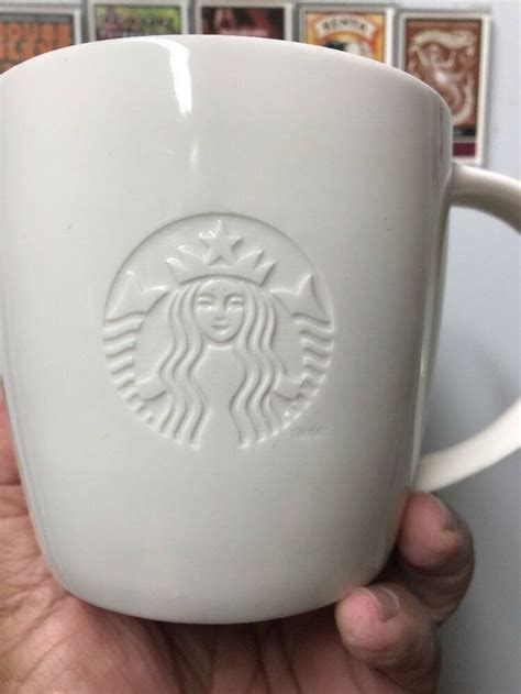 Starbucks 2010 All White Coffee Cup Mug V 20oz Venti Embossed Logo