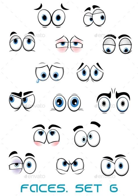 Cartoon Blue Eyes With Different Emotions Fonts Logos Icons Cartoon