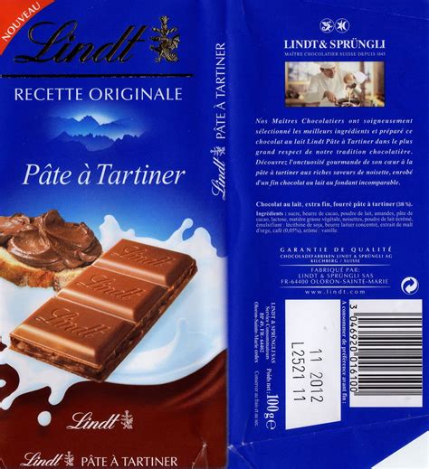 tablette de chocolat lait fourré lindt recette originale pâte à tartiner Lindt Labels