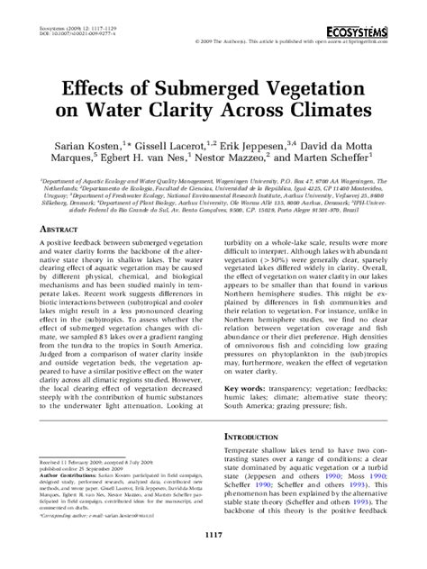 Pdf Effects Of Submerged Vegetation On Water Clarity Across Climates
