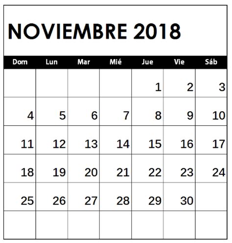 Calendario 2018 Noviembre Para Imprimir