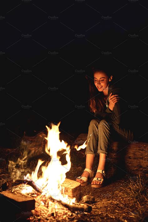 Girl At Night Near The Campfire Containing Campfire Bonfire And Fire Campfires Photography
