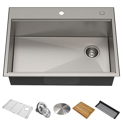 Natural granite material on select models ensures durability. Kraus 30 inch 16-Gauge Drop In Undermount Single Bowl ...