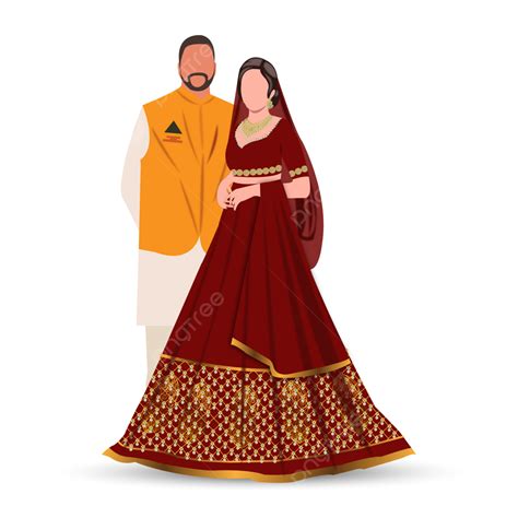 Indian Wedding Clipart Containing Bride And Groom Wearing Red Colour