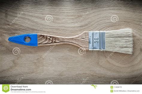 Paintbrush On Wooden Board Horizontal View Stock Photo Image Of