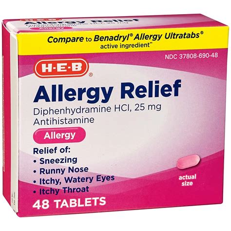 H E B Allergy Relief Diphenhydramine 25 Mg Antihistamine Tablets Shop Sinus And Allergy At H E B