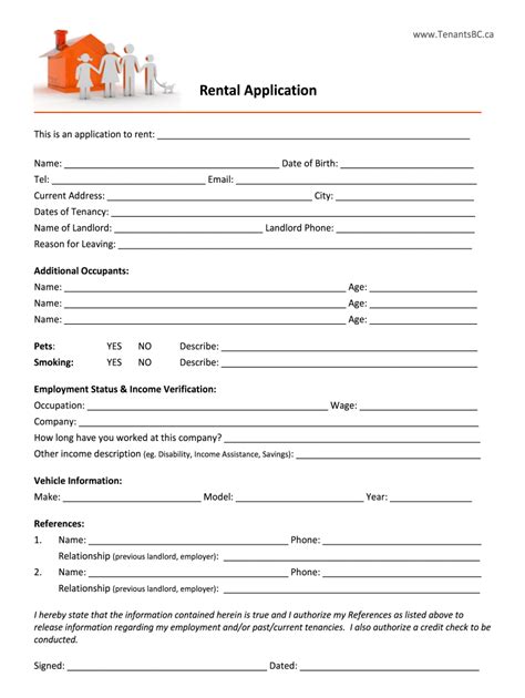 Printable Rental Application Form Bc Printable World Holiday