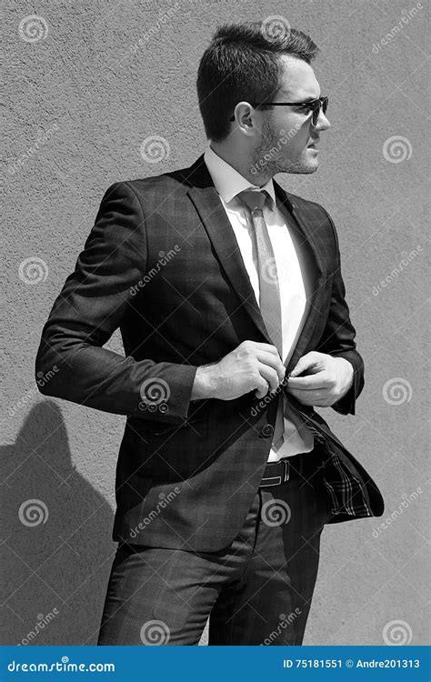 Men In Full Suit Black White Fashion Portrait Stock Image Image Of