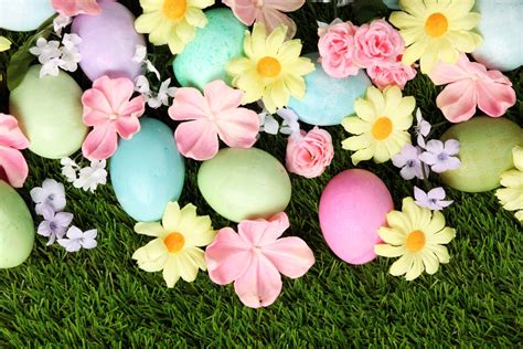 Download Flower Grass Pastel Colorful Easter Egg Holiday Easter 4k