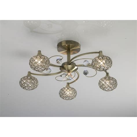 Only genuine antique brass shades lighting approved for sale on www.sellingantiques.co.uk. Diyas Cara Crystal Semi-flush Ceiling Light in Antique Brass