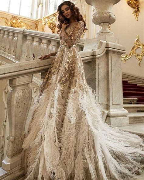 The Gold And Ivory Feather Wedding Gown Wedding Bridal Bridetobe