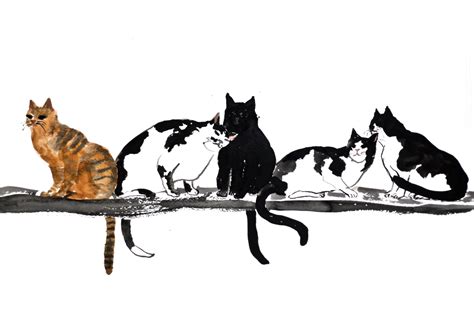 Cats Together Ink Drawing Original Brush Drawing On By Bodorka