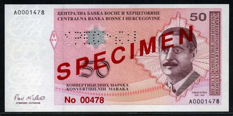 Bosnia And Herzegovina Currency 50 Convertible Mark Maraka Banknote