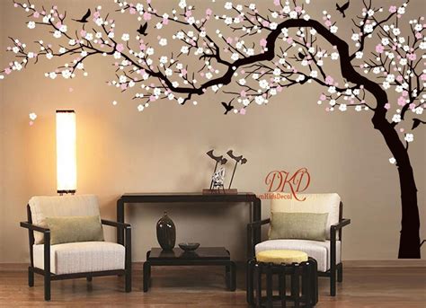 Cherry Pink Blossom Tree Large Flower Tree Decal For Nursery Decoration Tree Wall Decal Mural