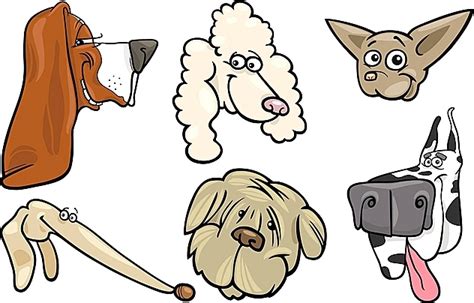 Set Of Purebred Cartoon Dogs As Comic Characters In Black And White