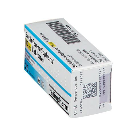 Each tablet contains baclofen 10 mg. Baclofen-ratiopharm® 10 mg 20 St - shop-apotheke.com