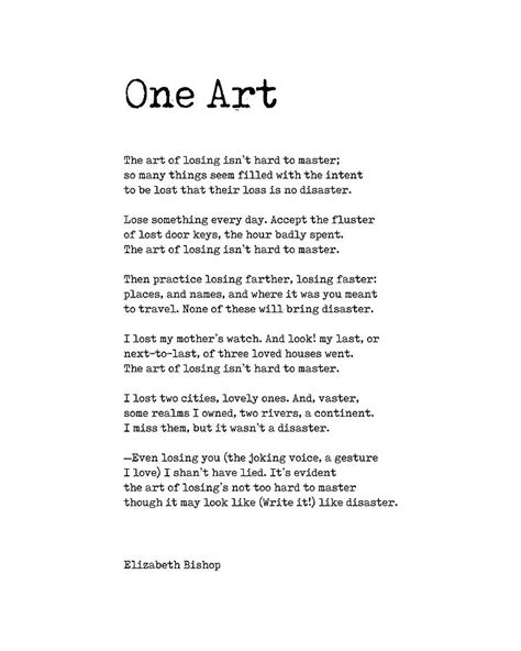 One Art - Elizabeth Bishop Poem - Literature - Minimal Typewriter Print