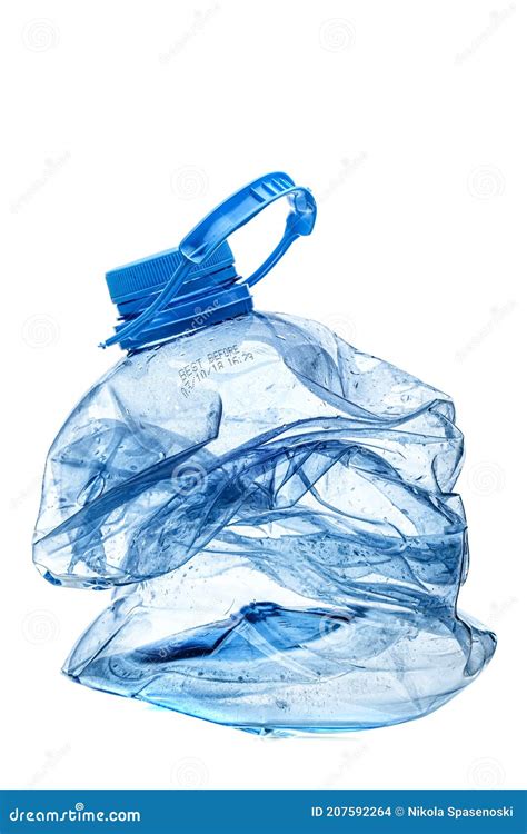 Smashed Empty Plastic Bottle With Blue Cap Isolated On White Background Stock Photo Image Of
