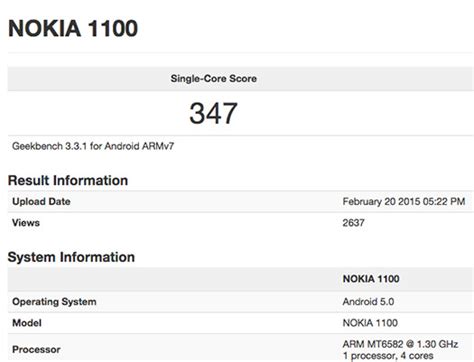 Nokia 1100 Se Deja Ver Con Android Lollipop Y Procesador Quad Core
