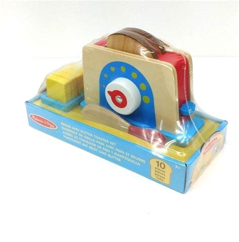 Melissa And Doug Bread And Butter Toaster Set 10 Piece Wooden Play Food