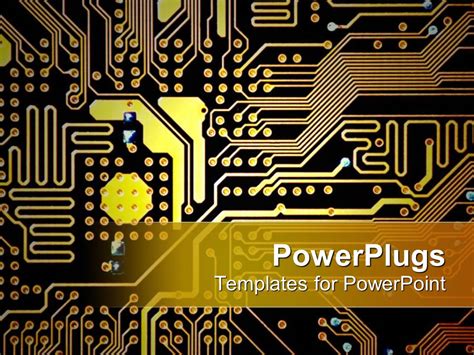 Powerpoint Template Gold Orange And Black Circuitboard Technology