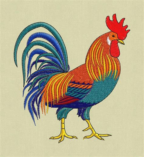Embroidery Design Rooster Cock Chicken 5x7 Pes Hus Jef In Zip