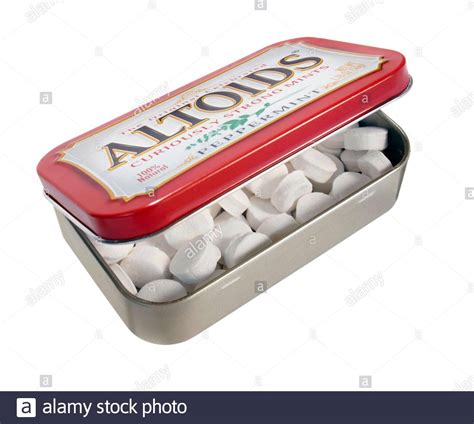 Red Peppermint Altoids Tin Box Photographed On A White Background Stock