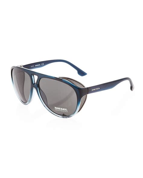 Lyst Diesel Mesh Side Aviator Sunglasses In Blue For Men