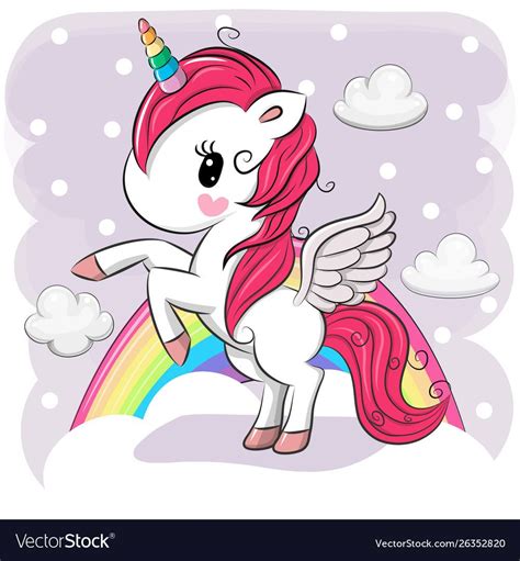 Cute Cartoon Unicorn On Clouds Royalty Free Vector Image Cartoon