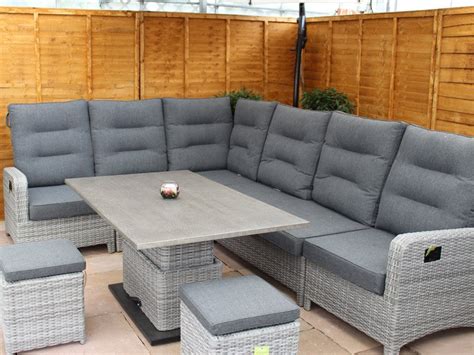 Rattan garden furniture uk in stock. Large Reclining Rattan Corner Sofa Set - Stone Grey