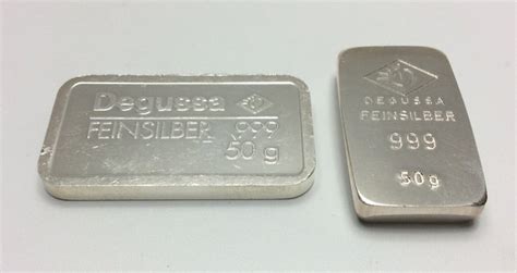 Degussa 2 X 50 Grams 9991000 Minted Silver Bars Catawiki