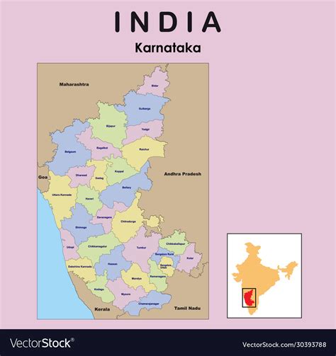 Karnataka Map Karnataka District Map Royalty Free Vector