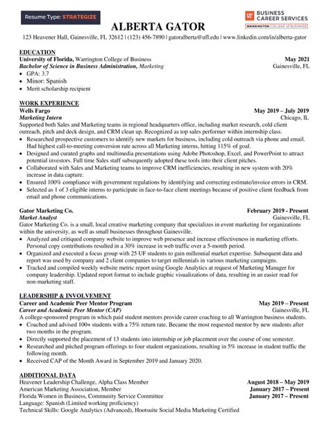 Uf Warrington Resume Template Fill Online Printable Fillable Blank PdfFiller