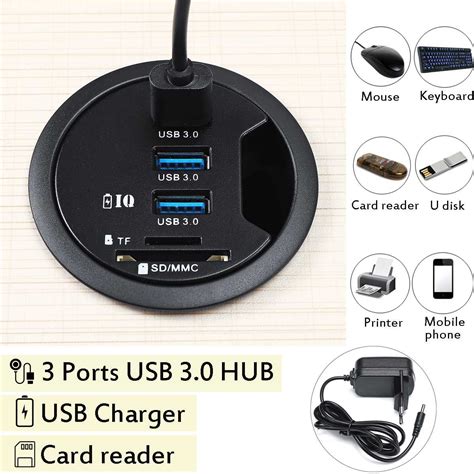 Universal In Desk 3 Port Usb 30 Hub Adapter Charger With Sd Card