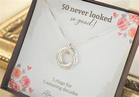 For this article, we found all the 30 year old women we knew and asked them what they would want to receive. 50th Birthday jewelry for women, 5 Rings necklace, 50th ...