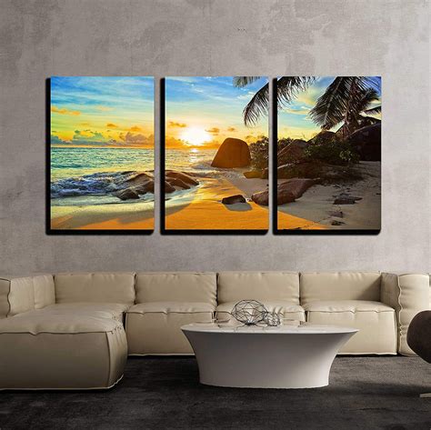 Wall26 3 Piece Canvas Wall Art Tropical Beach At Sunset Nature
