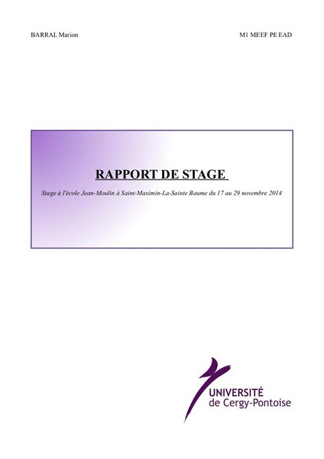 Conclusion D Un Rapport De Stage En Cole Maternelle