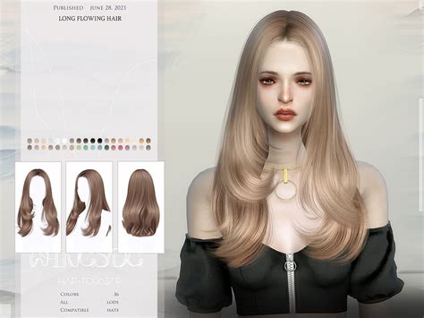 Wings To0626 Long Flowing Hair ~ The Sims Resource Sims 4 Hairs