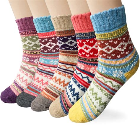 Womens Wool Socks Winter Warm Vintage Thick Knit Wool Cozy Crew Sock T 5 Pack Ebay