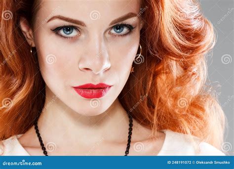 Long Curly Red Hair Fashion Woman Portrait Beauty Model Girl With
