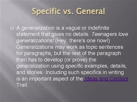 General Vs Specific Specific Vs General A Generalization