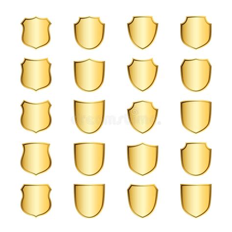 Shield Gold Icons Set Shape Emblem Stock Vector Illustration Of