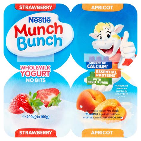 Munch Bunch Wholemilk Yogurt Strawberry And Apricot 4 X 100g 400g