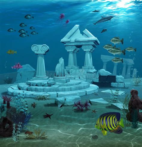Ancient Atlantis Coral Painting Lost City Of Atlantis Underwater
